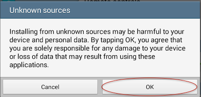 Screenshot of the unknown sources warning in android
